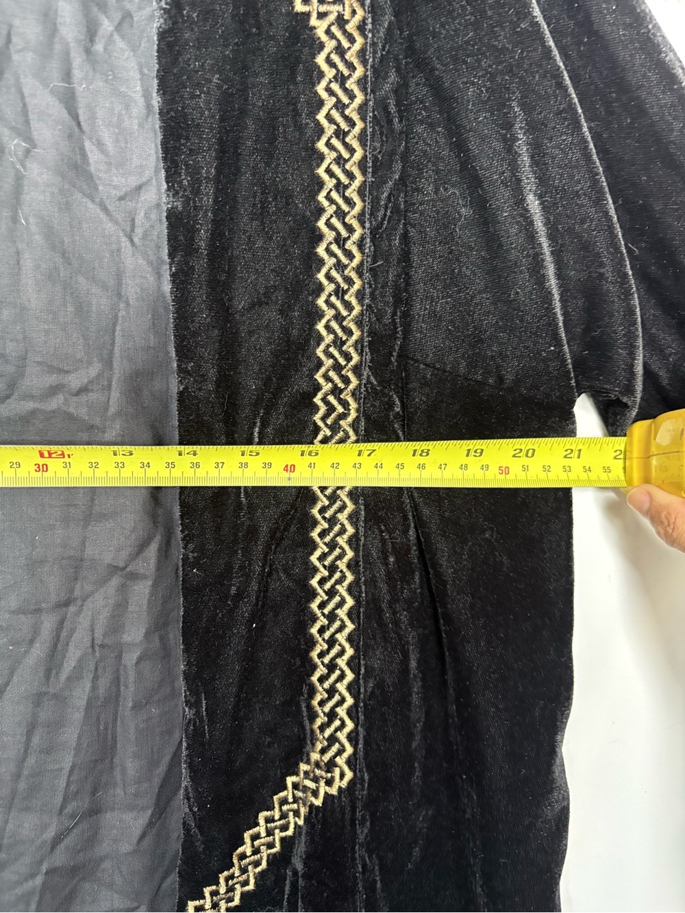 Black Velvet Embroidered Fringe Open-Front Robe - Picture 12 of 16